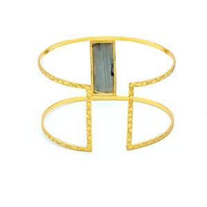 กำไลข้อมือสี่เหลี่ยมผืนผ้าลาบราดอไรต์ปรับได้ทำด้วยมือเครื่องประดับทองเหลืองชุบทอง18K | เครื่องประดับสำหรับเจ้าสาวในอินเดีย - Product Image 4