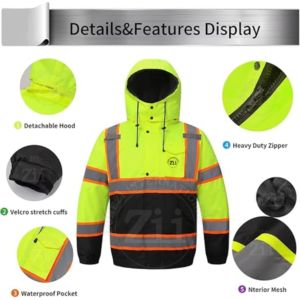 300D PU Coated Oxford Material Cotton Fleece Men's Long Sleeve Reflective LED Flash Safety <b>Jacket</b> CLASS 1 Quick Dry Breathable - Product Image 3