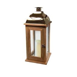 Rustic Wooden <b>Lantern</b> with Decorative Glass Door and Black Metal Top <b>Vintage</b> Candle Holder for Home or Event Decor - Product Image 6