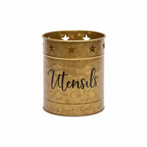 Farmhouse Large Antique Gold Powder Coating Metal <b>Utensil</b> Holder Punched Star Pattern For <b>Kitchen</b> Decor Countertop On Sale - Product Image 1