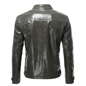 Veste en cuir à manches longues respirante et coupe-vent pour hommes Vente en gros très demandé Stand Colar style vintage en cuir véritable - Product Image 2