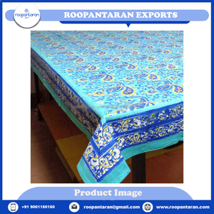Nuevo mantel de comedor de algodón hecho a mano del fabricante indio Bloque de Cachemira azul impreso a precio mayorista - Product Image 2