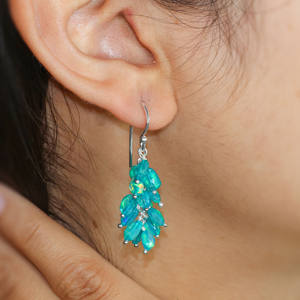 Pendientes colgantes finos de Plata de Ley 925 hechos a mano de ópalo verde Natural con cuentas de racimo de piedra natal regalo de joyería de boda para - Product Image 3