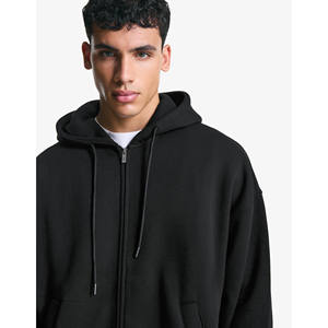 Sweats à capuche personnalisés de haute qualité pour hommes couleur noire biologique fermeture éclair avec capuche 450 GSM Terry 100% sweat à capuche en coton pour hommes 2025 - Product Image 3