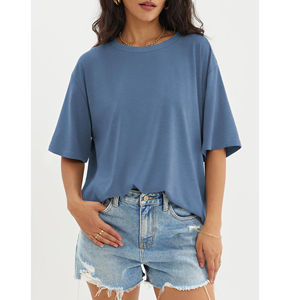 Venta caliente camiseta de mujer elegante diseño personalizado hombro caído ropa de calle transpirable secado rápido teñido liso - Product Image 1