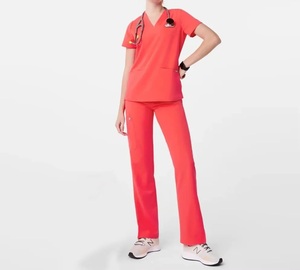 Relax Pattern Ankle Cuff Round-Neck <b>Scrub</b> <b>Set</b> Peach Color Best Custom Medical Uniforms <b>Scrubs</b> High Quality <b>Scrubs</b> <b>Set</b> For Clinic - Product Image 1