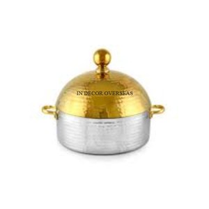 Vente en gros de cocotte fantaisie en métal de qualité supérieure à texture martelée plaquée or de haute qualité avec poignées et couvercle supérieur - Product Image 5