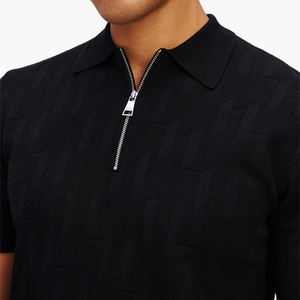 High Quality 100% <b>Viscose</b> <b>Men's</b> Golf for Polo <b>Shirt</b> Knitted Striped Loose Fit Quarter Zip Wholesale Custom Logo Embroidery - Product Image 3