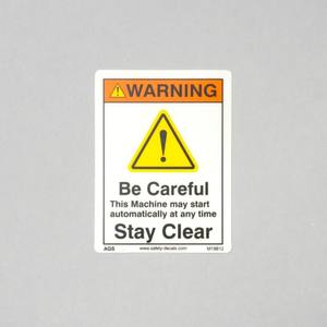 Advertencia: Precaución, la máquina puede arrancar automáticamente. Manténgase alejado. Etiqueta de seguridad industrial M19, peligro de automatización, etiqueta de cumplimiento. - Product Image 2