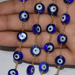Cadena de Rosario de Cuentas Azules de 4mm de Alta Calidad, Chapada en Oro, Hecha a Mano, para la Fabricación de Joyería - Product Image 2