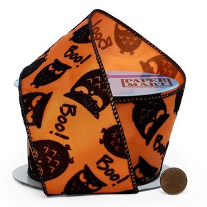 Décoration d'Halloween : Hiboux et 'Boo!' en tissu floqué à paillettes Message sur ruban filaire - Product Image 2
