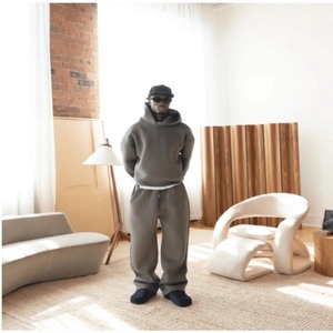 Conjunto de Sudadera con Capucha y Pantalones Jogger para Hombre, Talla Grande, 2 Piezas, Corte Regular, Tejido Grueso, 100% Algodón, Informal, para Invierno - Product Image 4