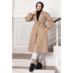 Manteau long en cuir de vison automne/hiver avec épaulettes, fermeture boutonnée, imperméable, rembourré coton-laine, style décontracté, tricoté - Product Image 1