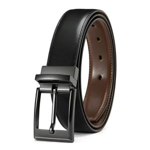 Ceinture habillée noire et marron pour hommes avec boucle rotative pour ceinture pour hommes Ceinture en cuir réversible - Product Image 3