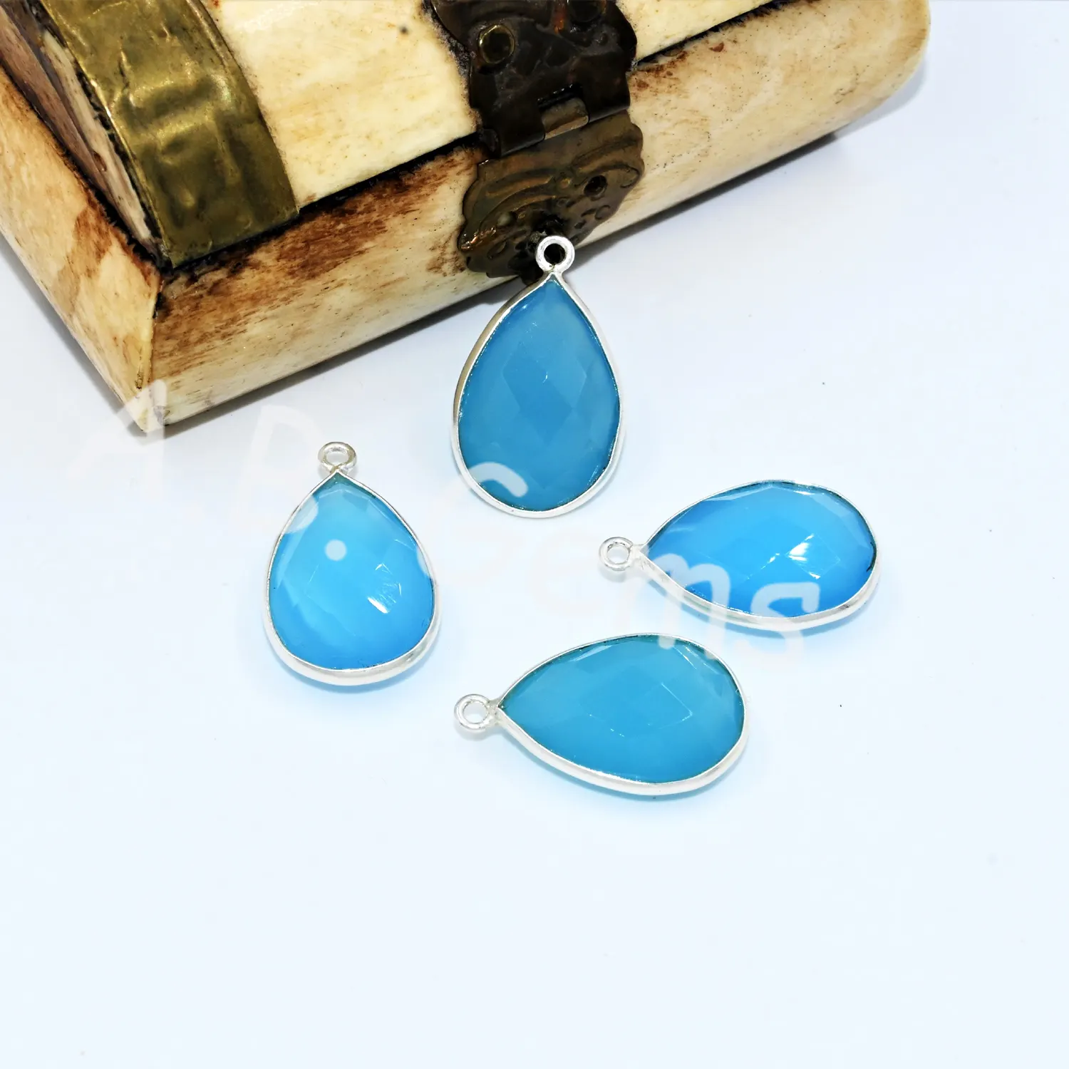 Chalcedony Pear Shape Driolette Charm For Gift 925 Sterling Silver Pendant Amazing Handmade Jewelry Women Pendants 12x16 mm 4 Pc