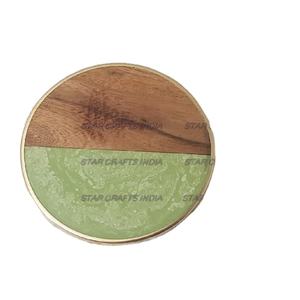 Indian handmade Wood and Resin Round Shape Brown & Green <b>Coaster</b> Manufacturer High Quality Decorative Model style <b>slate</b> <b>coasters</b> - Product Image 1