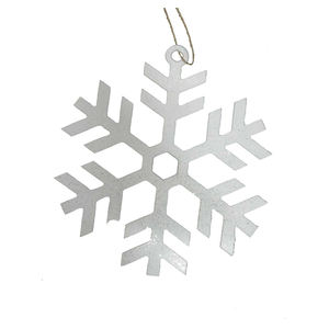 Design moderne Tenture murale en fer et métal Flocon de neige décoratif lavage blanc pour la maison et la décoration de Noël Ornement fait à la main - Product Image 3