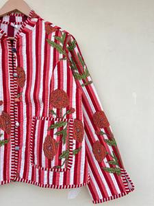 Chaqueta acolchada de algodón para mujer, chaquetas acolchadas hechas a mano estilo bohemio con estampado de bloques, abrigo, regalos de vacaciones, Chaqueta con botones - Product Image 3