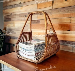 Meubles modernes scandinaves rétro Desig rotin porte-revues avec poignée porte-livres en bambou et décoration intérieure - Product Image 5