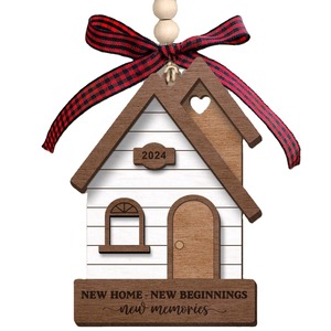 Hecho a mano personalizado de madera colgante de Navidad decorativo ahueca hacia fuera el modelo de Casa tallado con láser virutas de madera adorno rústico - Product Image 5