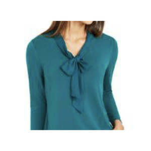 Camicetta da donna Charter Club verde scuro in popeline intrecciato con laccetti, taglie forti, elegante e formale per primavera/estate, disponibile fino alla taglia XL - Product Image 2