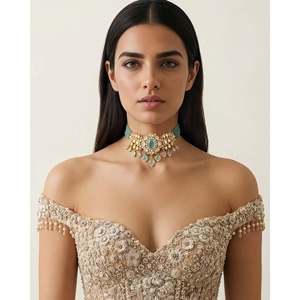 Emerald Pearl Gold-Plated Flower <b>Choker</b> Necklace <b>for</b> <b>Women</b> Trendy Wedding Gift - Product Image 2