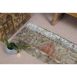 Tapis turc 2,1 x 4,1 pieds, petit tapis vintage, tapis floral marron et bleu - Product Image 5