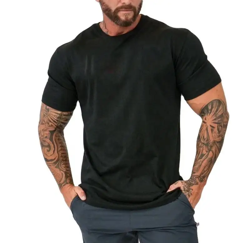 Grosir desain kustom dicetak ukuran besar kaus pria untuk pria polos polos polos kustom Logo Anda kaus poliester untuk pria