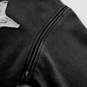 เสื้อฮู้ดผู้ชายแบบรูดซิปแขนถอดออกได้สำหรับผู้ชายเสื้อฮู้ดปักลายแบบปะติด - Product Image 6