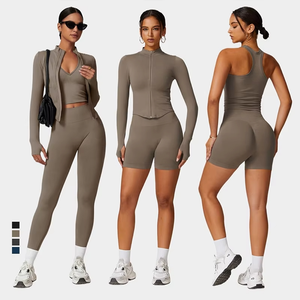 Ensemble de yoga sans couture pour femmes, soutien-gorge de sport, gilet, leggings taille haute, short de vélo, veste à fermeture éclair, manteau, costume de fitness - Product Image 1
