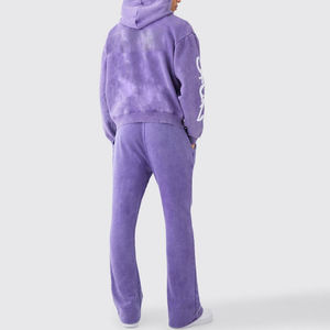 Conjunto Deportivo de Hombre de 2 Piezas, Estilo Nuevo, Informal de Invierno, Color Sólido, con Logotipo Personalizado, 100% Algodón, Pantalones Deportivos Acampanados, Sudadera con Capucha, Ropa Urbana - Product Image 4