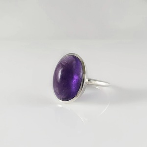 925 Sterling Silver Boho Hippie Gemstone Ring Unique Big Stone Ring Natural Amethyst Purple Stone Oval Cut pour les mariages des femmes - Product Image 2