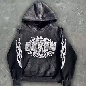 Custom Y2k Pantalones Chándal Herren Distress Ropa de otoño para los hombres Lavado ácido Sudadera con capucha y pantalones de chándal Conjunto Vintage Chándal - Product Image 2