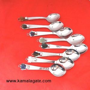 Vente en gros cuillère de guérison en métal argenté agate améthyste sculptée pierre angélique incurvée pierre semi-précieuse artisanat en vente - Product Image 5