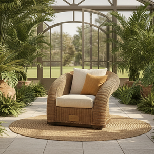 Chaise de salle à manger extérieure élégante en rotin épais, minimaliste, confortable, durable, écologique, pour ferme, hôtel, villa - Product Image 1