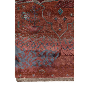 Manchaha Abstract Pattern Wool & Bamboo Silk Rugs <b>Red</b> & Orange Hand Knotted for Home Use-Les-2702 by Jaipur Rugs US - Product Image 4