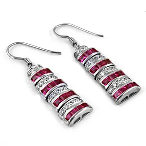 Boucles d'oreilles pendantes de luxe pour femme, serties de rubis, design à pampilles, monture en sangle, bijoux de mariage, boucles d'oreilles fines - Product Image 2
