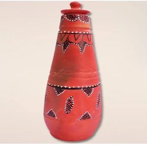 ขวดน้ำดินเผาวาดด้วยมือด้วยดีไซน์ลายดอกไม้และหมวกเมทัลลิกสีเงิน - Product Image 3