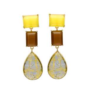 Pendientes colgantes de piedras preciosas multicolores recién llegados en tono dorado - Product Image 1