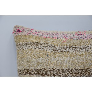 Premium Beige Kantha Patchwork Wool Pillow 16x16 Inch Luxury Bedding with Woven Fluffy Portable Square and <b>Ring</b> Patterns - Product Image 2