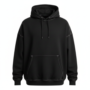 New Design Fashion <b>Black</b> Regular Fit Men's 100% Cotton 360 GSM Heavyweight Winter <b>Plain</b> Dyed Pullover <b>Hoodie</b> White Stitching - Product Image 1