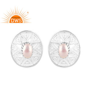 Diseño hecho a mano de plata de ley fina perla natural Stud pendiente personalizado joyería fabricante - Product Image 1