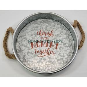 ถาดใส่อาหารและขนมทำด้วยมือทำจากวัสดุชุบสังกะสีทรงกลมดีไซน์สวยงามถาดอาหารสีเทา - Product Image 1