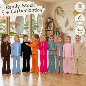 OEM/ODM/RTS Conjunto de pantalones y top marrón de manga larga para niñas, ropa de yoga para niñas, ropa para niñas pequeñas, ropa para niñas pequeñas - Product Image 1