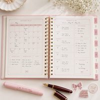 Carnet de planification académique LABON A5 rose Coquette personnalisé avec onglets mensuels, organiseur d'étude pour le bureau, cadeau de marque