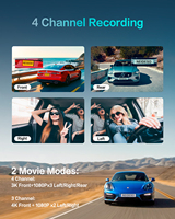 Caméra de tableau de bord 3K à 4 objectifs, vision nocturne à 360 degrés, caméra de voiture AI DMS avec WiFi 5G, caméra de tableau de bord GPS universelle pour voiture CPL