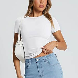 Camisetas de manga corta para mujer, camisetas de primavera y verano, camiseta suave de trabajo informal a la moda con cuello redondo - Product Image 4