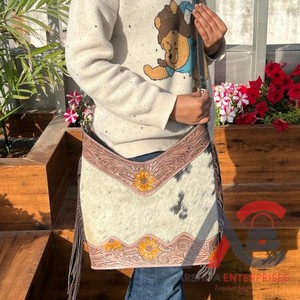 Nouveaux vrais cheveux élégants faits à la main sur cuir de vachette usiné Boho frange sacs à bandoulière Western à la mode femmes gland sacs à bandoulière - Product Image 1