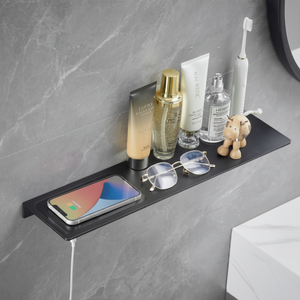 Étagère de salle de bain Premium JIBPO11 avec chargeur sans fil, noire, murale, en métal, pour la maison, l'hôtel, vente en gros - Product Image 6