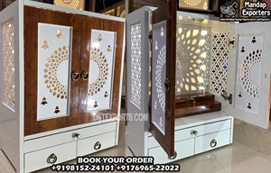 Diseños Elegantes de Templos para el Hogar, Precios de Fábrica, Tradicional y Moderno Mandir de Pooja Marrón Pulido, Madera de Teca Sólida India Personalizable - Product Image 3